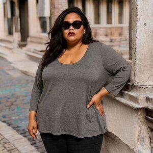 Avenue Women's Plus Size Sparkle Sweater Top 3/4 Sleeve Knit Glitter Pullover